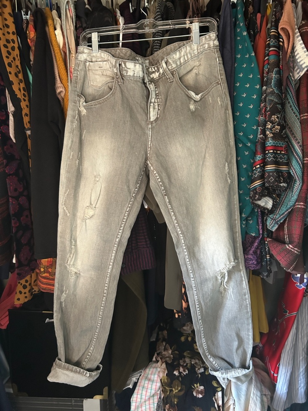 Free People Light Gray Distressed Boyfriend Jeans
